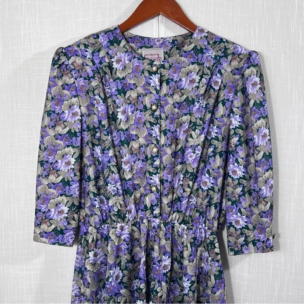 Vintage 70’s California Looks Floral Long Sleeve Button Front Dress Size 12P
